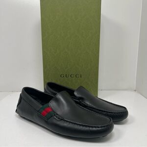 Gucci Black Leather Web Slip On Loafers Size 8.5 / 9US